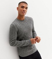New Look Grey Ribbed Fine Knit Crew Neck Jumper